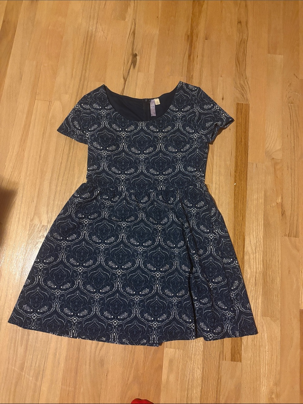 Alya Navy Patterned Short Sleeve Dress Size L